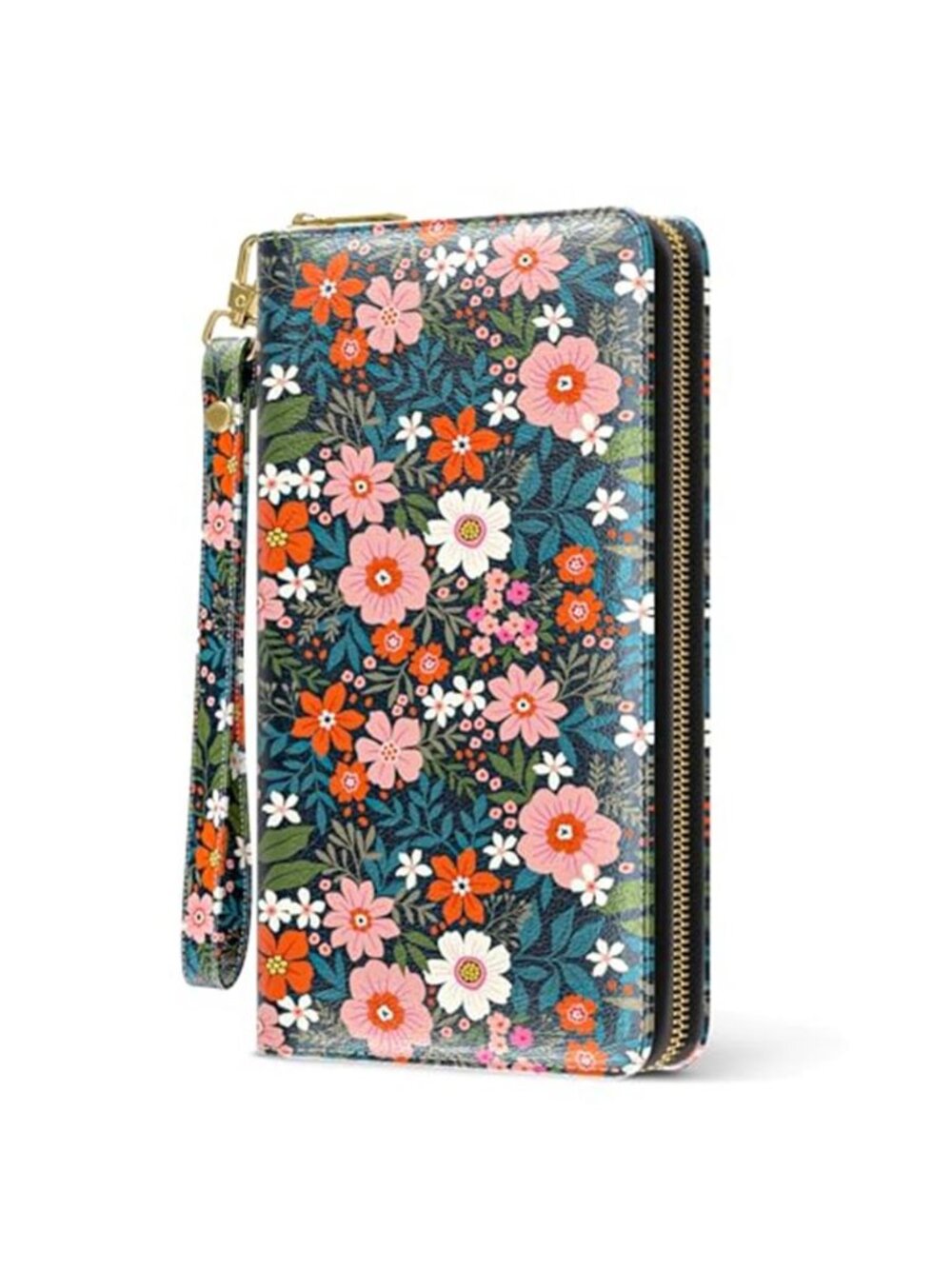 Floral RFID Wristlet Wallet Women Large Capacity Travel Card Holder Clutch Purse